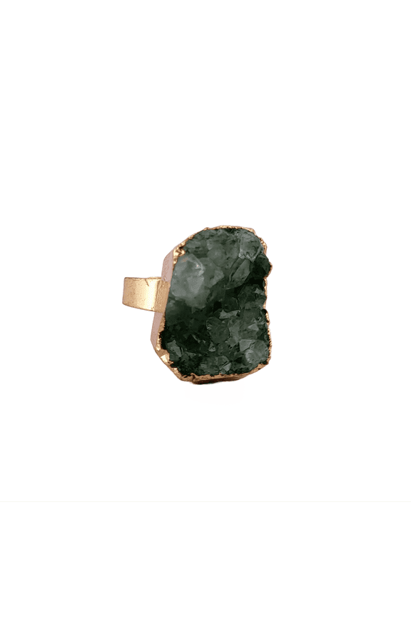 Natural Green Crystal Druzy Gold Adjustable Ring NGCDSAR5