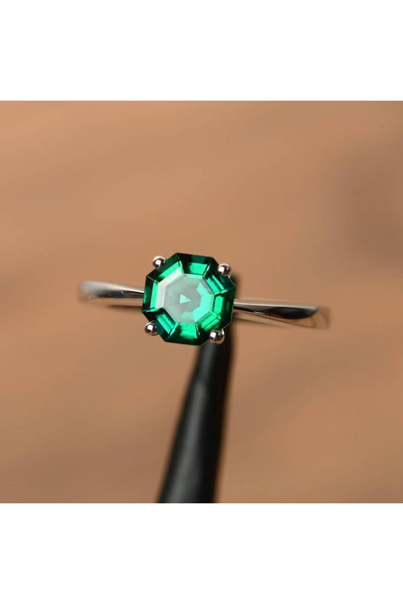 Natural Green Emerald 925 Sterling Silver Ring, Gift for Her, Gemstone Ring, Birthstone Rings for Women, Gift For Her