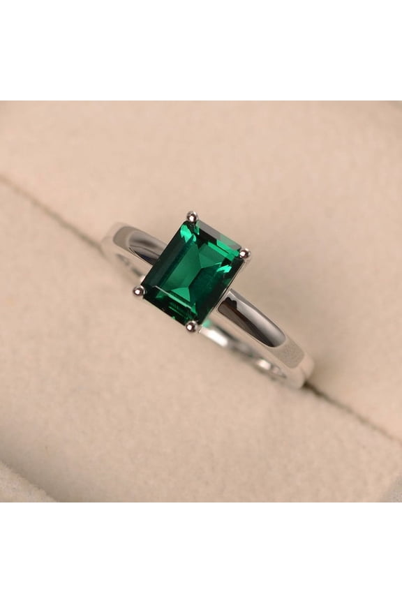 Natural Green Emerald 925 Sterling Silver Ring, Gift for Her, Gemstone Ring, Birthstone Rings for Women, Gift For Her