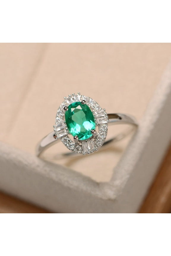 Natural Green Emerald 925 Sterling Silver Ring, Gift for Her, Gemstone Ring, Birthstone Rings for Women, Gift For Her