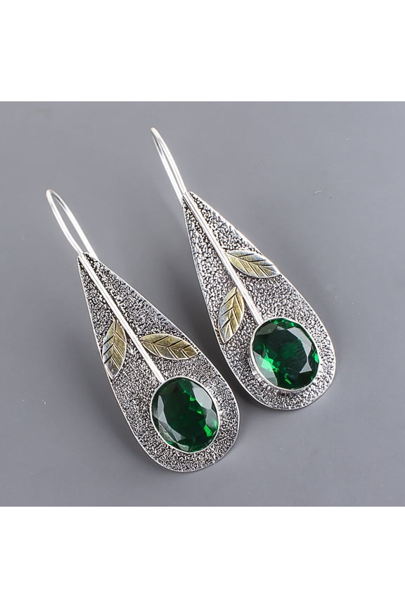 Natural Green Emerald Gemstone 925 Silver Drop/Dangle Earrings For Women