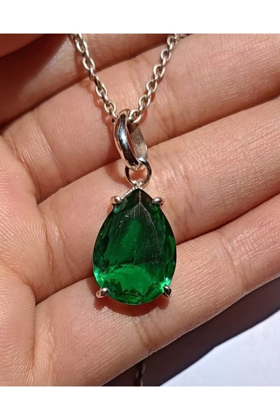 Natural Green Emerald Pendant Silver Pendant Handmade Pendant may birthstone emerald jewelry locket chain Promise Pendant