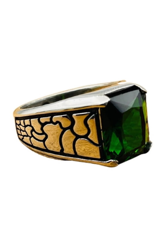 Natural Green Emerald Ring Men, 925 Sterling Silver Ring, Ottoman Silver Men Rings, Turkish Handmade Ring, May Birthstone Ring, Emerald Stone Ring Men, Signet Jewelry`