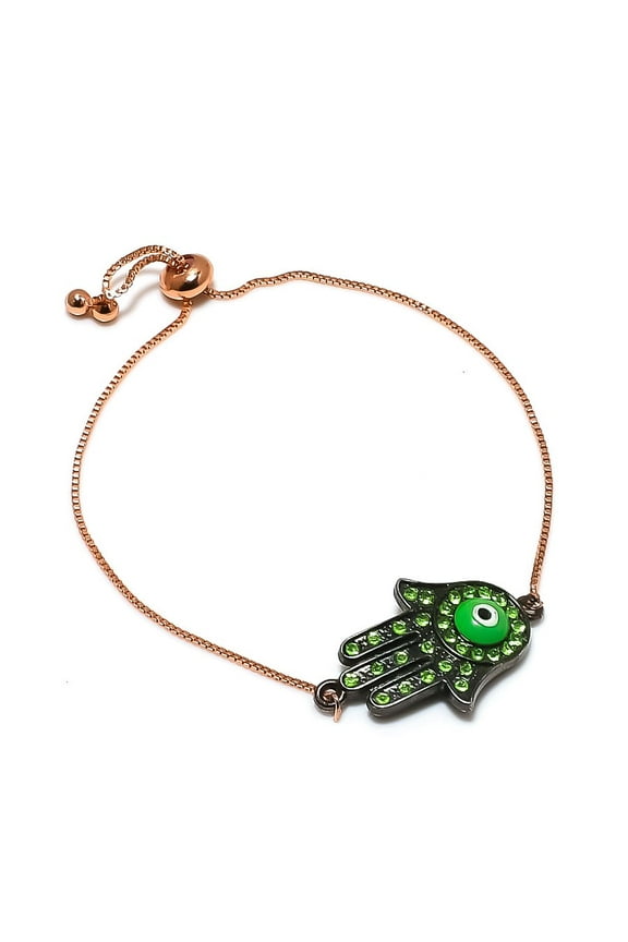 Natural Green Evil Eye, Tsavorite 925 Sterling Silver Bracelet 7-8"