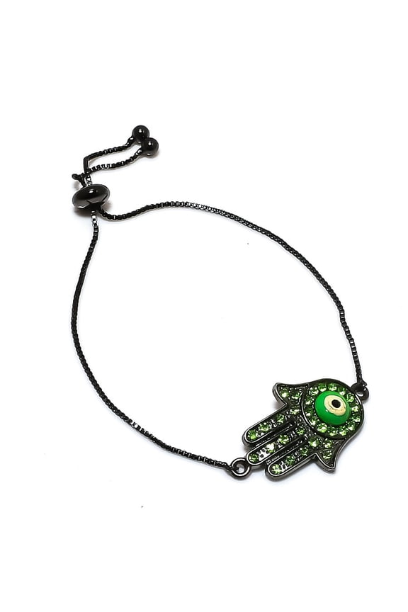 Natural Green Evil Eye, Tsavorite 925 Sterling Silver Bracelet 7-8"