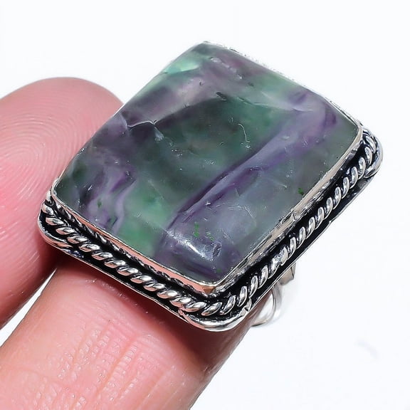 Natural Green Fluorite Gemstone 925 Sterling Silver Gift Ring Size 10