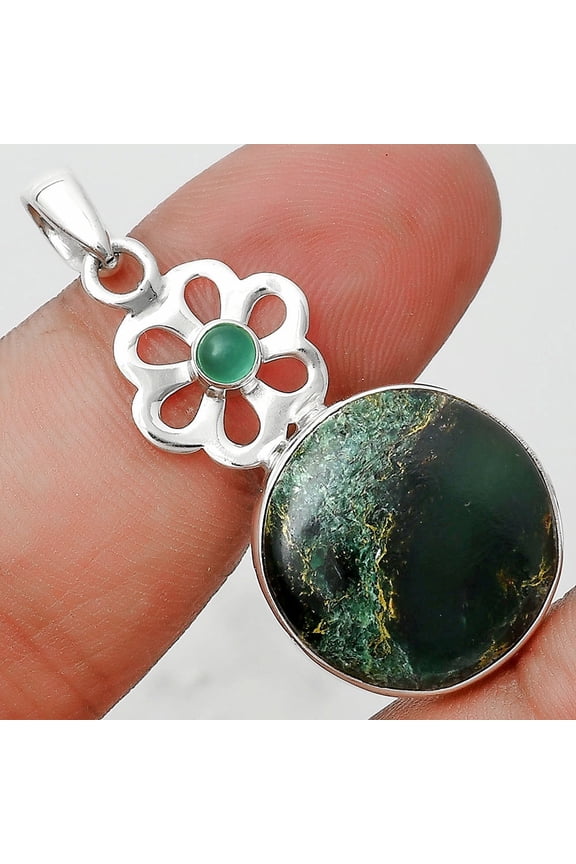 Natural Green Fuchsite & Nephrite Jade 925 Silver Pendant Jewelry P-1634 SDP128955