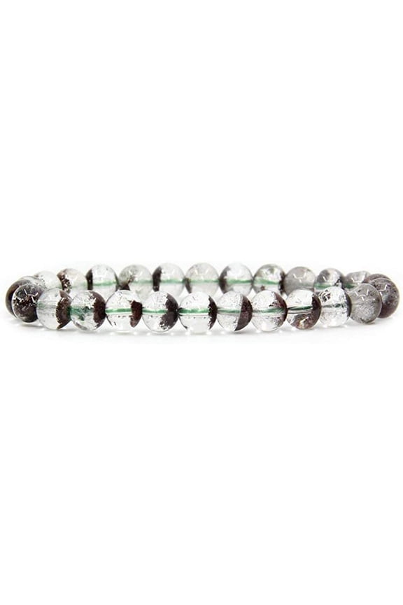Natural Green Ghost Phantom Quartz Handmade Gemstone 8mm Round Beads Elastic Bracelet 7" Unisex