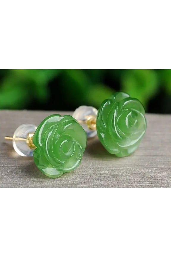 Natural Green Jade Rose Earrings Luxury Stud Earrings Gemstone Gifts Talisman