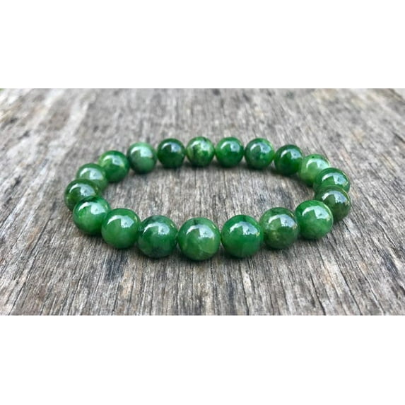 Natural Green Jadeite 10mm Round Shape Smooth Cut Beads Stretchable Bracelet for Men & Women.