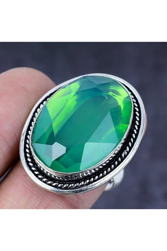 Natural Green Kunzite Gemstone Handmade 925 Steling Silver Gift Ring Size 8