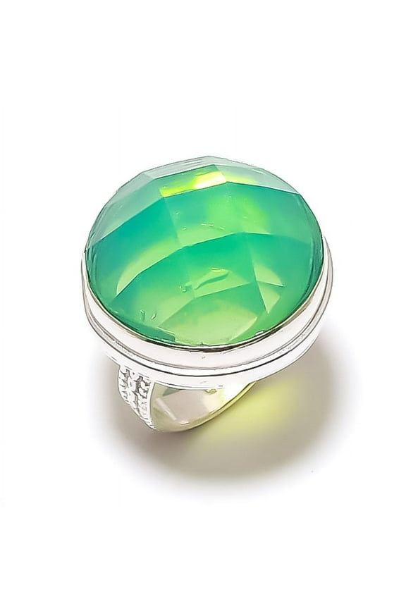 Natural Green Kunzite Gemstone Handmade 925 Sterling Silver Ring Size 7