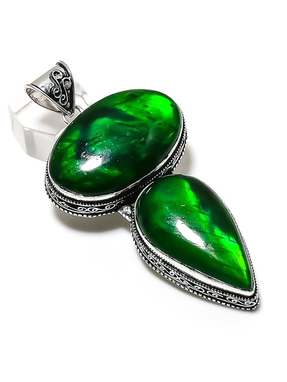 Natural Green Labradorite 925 Sterling Silver Jewelry Pendant 3.27"