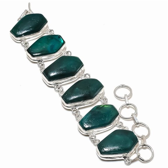 Natural Green Labradorite Gemstone 925 Sterling Silver Bracelet 7-8"