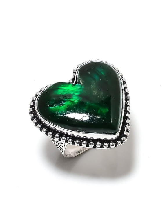 Natural Green Labradorite Gemstone 925 Sterling Silver Gift Ring Size 10