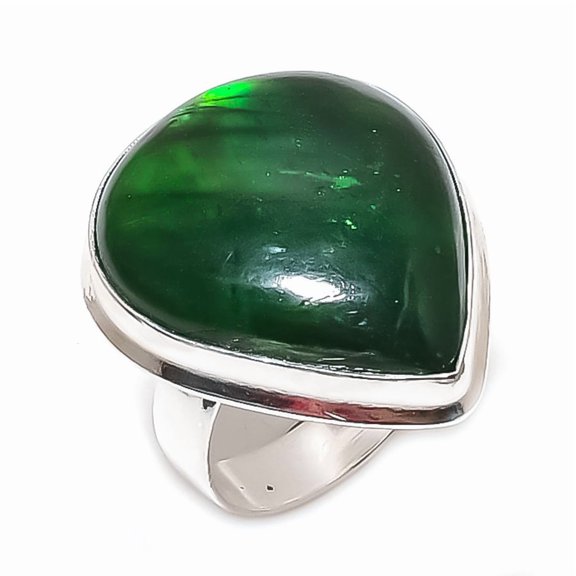 Natural Green Labradorite Gemstone 925 Sterling Silver Jewelry Ring Size 10
