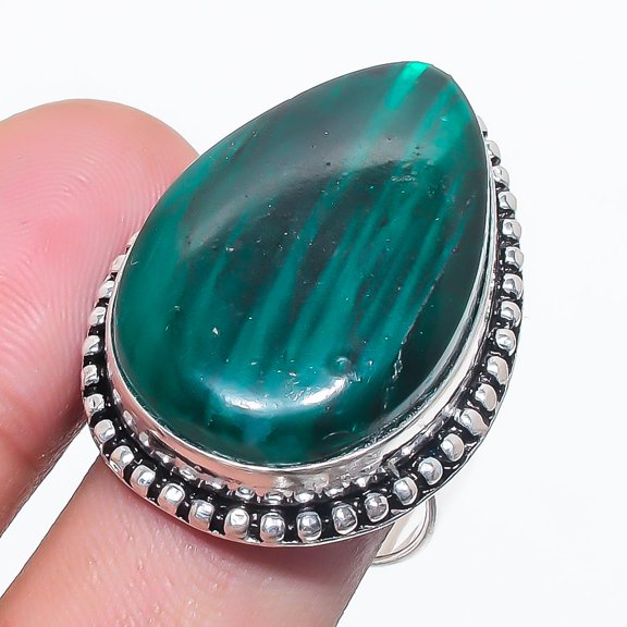 Natural Green Labradorite Gemstone 925 Sterling Silver Jewelry Ring Size 9