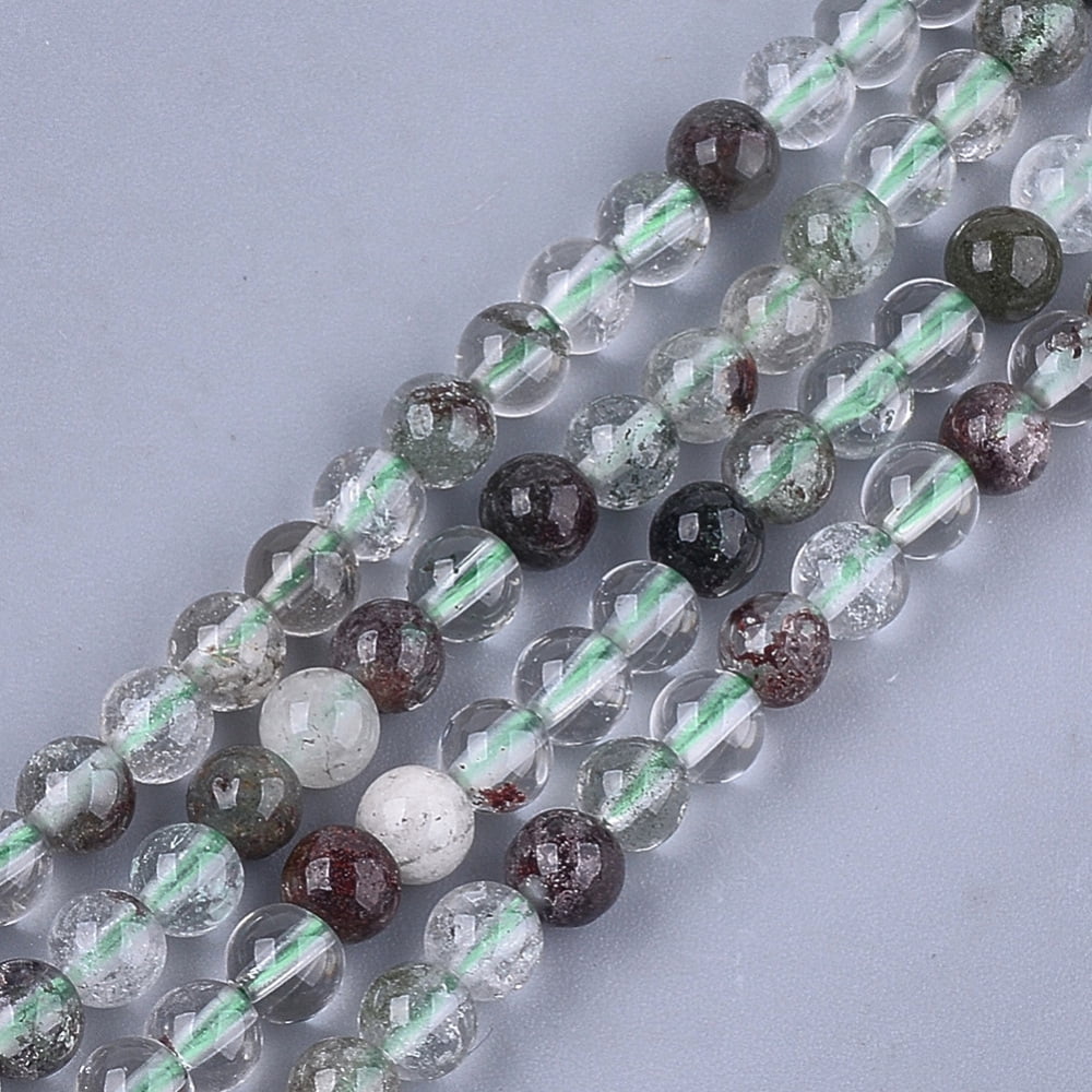 Natural Green Lodolite Quartz/Garden Quartz Beads Strands Round 6mm Hole: 0.8mm about 62~65pcs/strand 15.3 inch