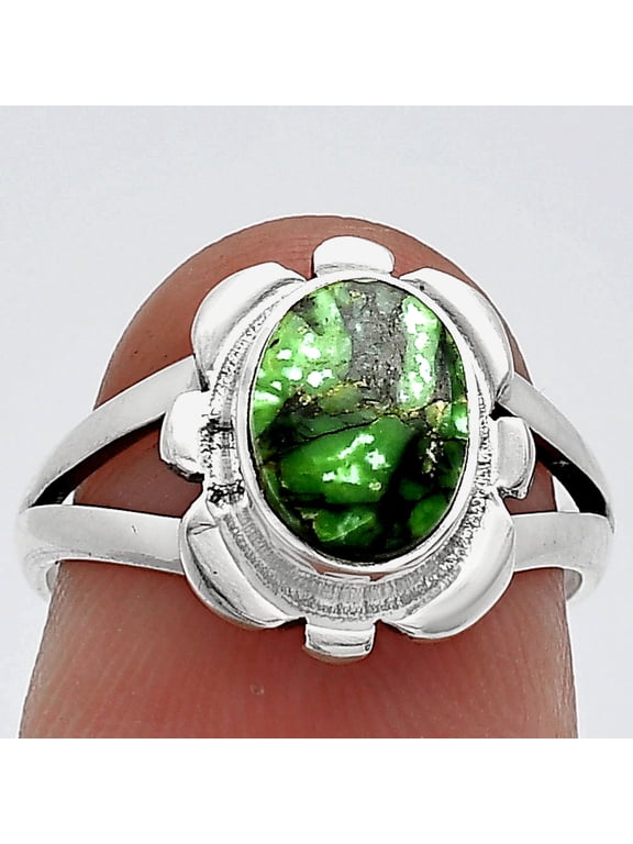 Natural Green Matrix Turquoise 925 Sterling Silver Ring s.6 Jewelry R-1342 SDR240133