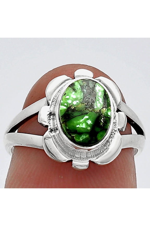 Natural Green Matrix Turquoise 925 Sterling Silver Ring s.6 Jewelry R-1342 SDR240133