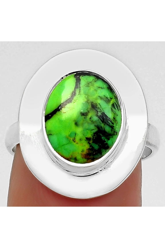 Natural Green Matrix Turquoise 925 Sterling Silver Ring s.7.5 Jewelry R-1082 SDR160326