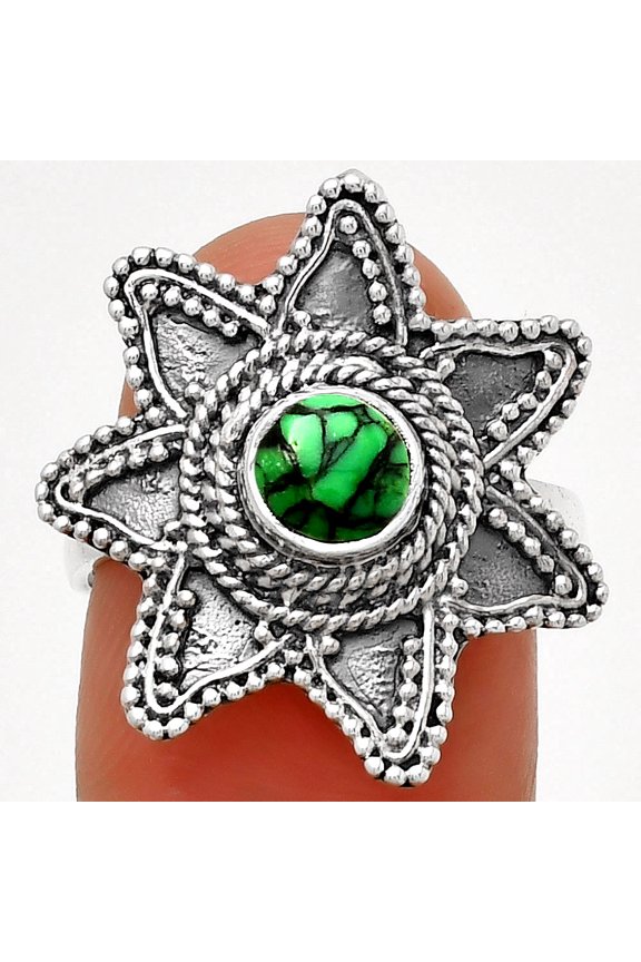 Natural Green Matrix Turquoise 925 Sterling Silver Ring s.7.5 Jewelry R-1146 SDR191613