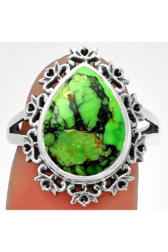 Natural Green Matrix Turquoise 925 Sterling Silver Ring s.7 Jewelry R-1114 SDR184602