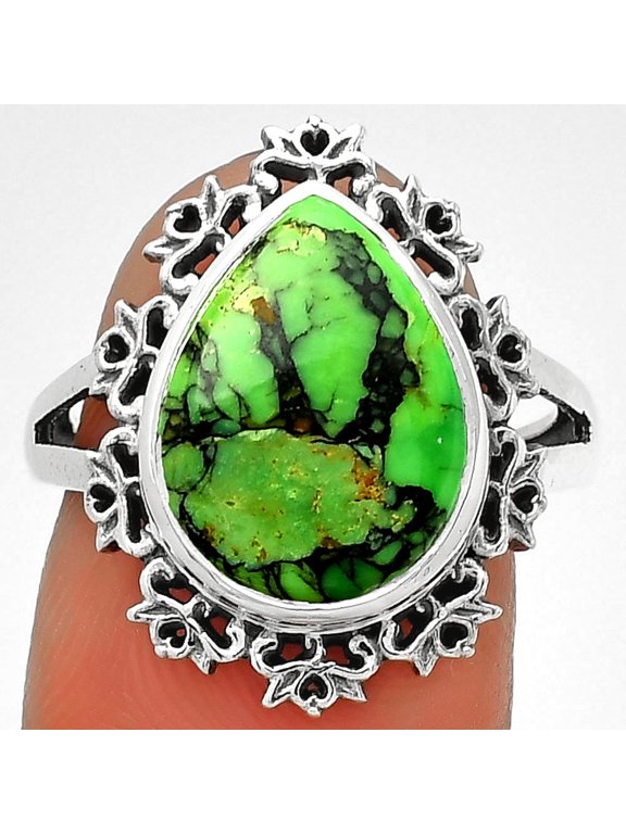 Natural Green Matrix Turquoise 925 Sterling Silver Ring s.7 Jewelry R-1114 SDR184602