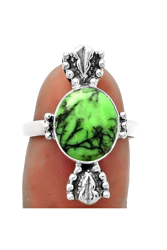 Natural Green Matrix Turquoise 925 Sterling Silver Ring s.7 Jewelry R-1126 SDR183291