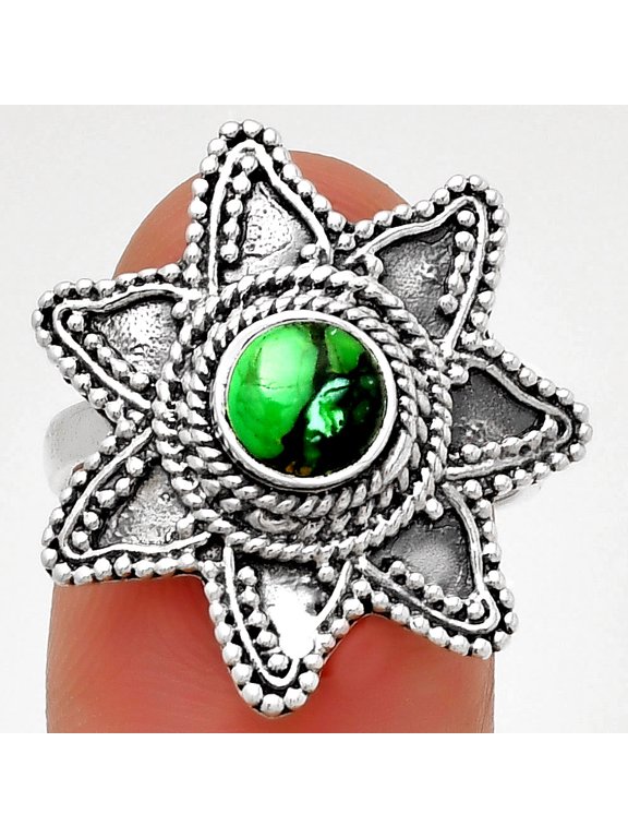 Natural Green Matrix Turquoise 925 Sterling Silver Ring s.7 Jewelry R-1146 SDR191651