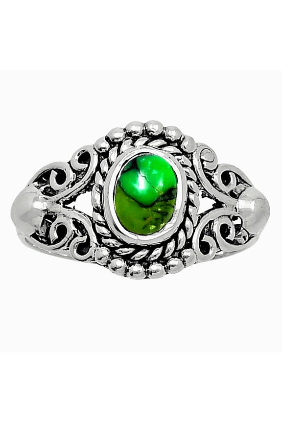 Natural Green Matrix Turquoise 925 Sterling Silver Ring s.8.5 Jewelry R-1358 SDR247849