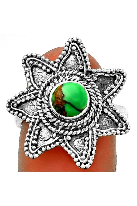 Natural Green Matrix Turquoise 925 Sterling Silver Ring s.8 Jewelry R-1146 SDR191674