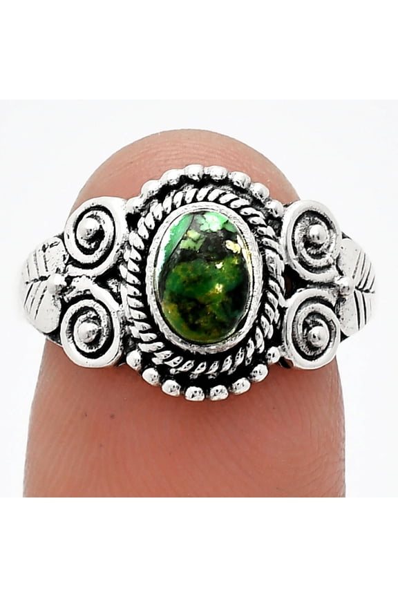 Natural Green Matrix Turquoise 925 Sterling Silver Ring s.8 Jewelry R-1280 SDR243607