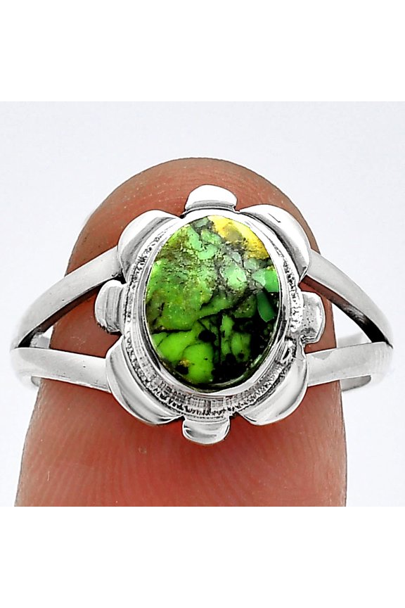 Natural Green Matrix Turquoise 925 Sterling Silver Ring s.8 Jewelry R-1342 SDR240108