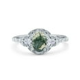 thumbnail image 1 of Natural Green Moss Agate Size-5 Art Deco Oval Vintage Leaf Style Pear Teardrop CZ Wedding Engagement Floral Ring 925 Sterling Silver Gifts For Her, 1 of 6