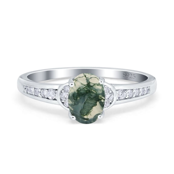 Natural Green Moss Agate Size-5 Art Deco Oval Vintage Style Channel Setting CZ Wedding Engagement Rings For Women 925 Sterling Silver Gifts For Her
