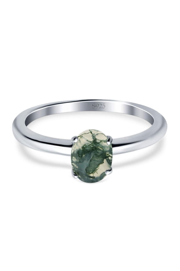 Natural Green Moss Agate Size-8 Minimalist Oval Cathedral Solitaire Ring Wedding Engagement Rings For Women 925 Sterling Silver Gifts For Her