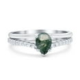 thumbnail image 1 of Natural Green Moss Agate Size-8 Pear Teardrop Vintage Style CZ Wedding Engagement Rings For Women 925 Sterling Silver Gift For Her, 1 of 6