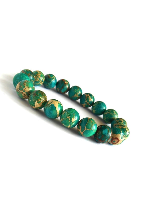 Natural Green Ocean Jasper 10mm Round Shape Smooth Cut Beads Stretchable Bracelet for Men & Women.
