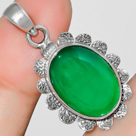 Natural Green Onyx 925 Sterling Silver Pendant Jewelry P-1205 SDP109712