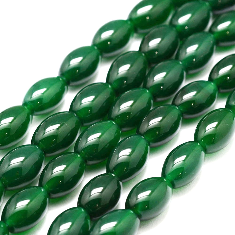 Natural Green Onyx Agate Bead Strands Dyed Heated Rice Dark Green 11.5~12x7.5~8mm Hole: 1.2mm 33pcs/strand 14 inch diy