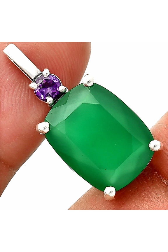 Natural Green Onyx & Amethyst 925 Sterling Silver Pendant Jewelry DGP1021_E P-1113