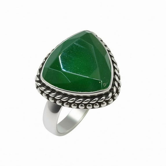 Natural Green Onyx Gemstone Oxidized Silver Ring – 925 Sterling Silver Ring Handmade Triangle Cut Green Stone Vintage Jewelry for Women