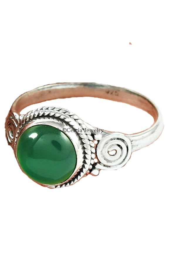 Natural Green Onyx Gemstone Ring, Pure 925 Sterling Silver, Solitaire Ring, Proposal Ring, Couples Gifts Ring, Valentines Day Gifts For Women, Designer Handmade Jewelry (Green Onyx, 7)