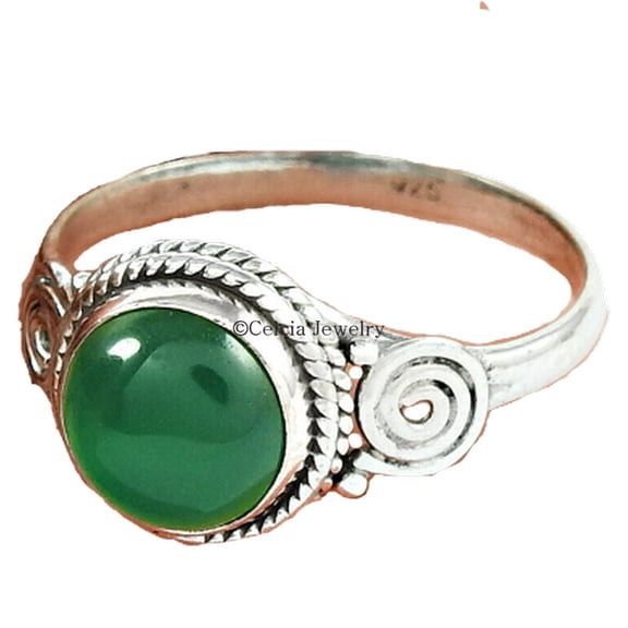 Natural Green Onyx Gemstone Ring, Pure 925 Sterling Silver, Solitaire Ring, Proposal Ring, Couples Gifts Ring, Valentines Day Gifts For Women, Designer Handmade Jewelry (Green Onyx, 7)