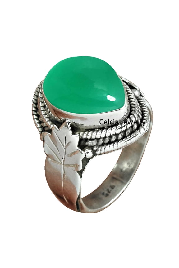 Natural Green Onyx Gemstone Ring, Solid 925 Sterling Silver Band Ring For Women, Statement Ring, Delicate Rings, Unique Handcrafted Jewelry