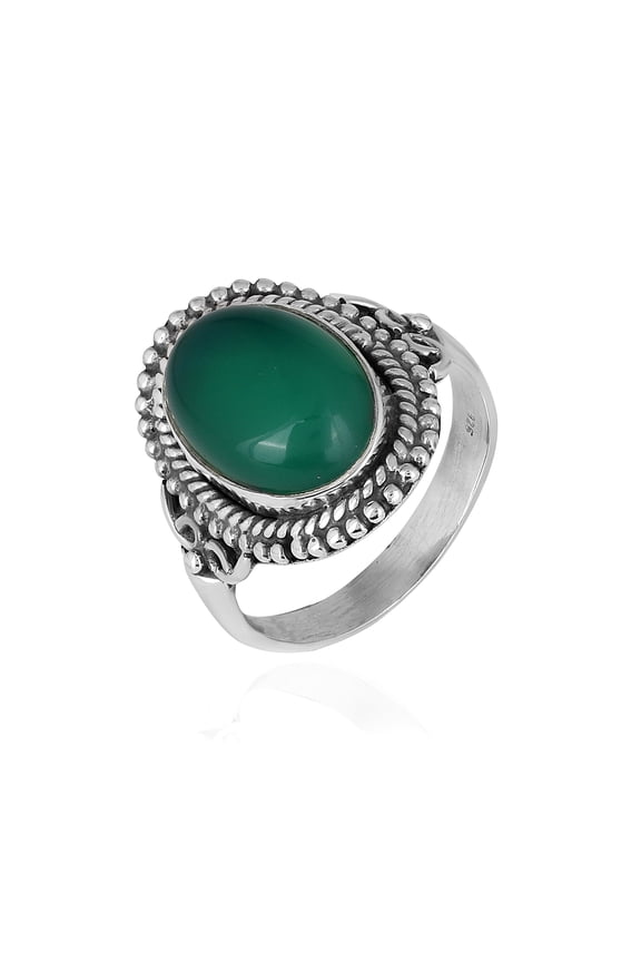 Natural Green Onyx Oval Cabochon Ring in 925 Oxidized Sterling Silver | Handmade Bezel Set | 6.48 Ct Gemstone (9)