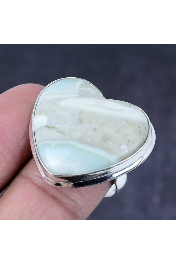 Natural Green Opal Gemstone Handmade 925 Steling Silver Jewelry Ring Size 9