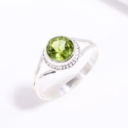 Natural Green Peridot Gemstone Ring, Round Cut Ring, Womens Ring, 925 Sterling Silver Ring Wedding Gift For Him