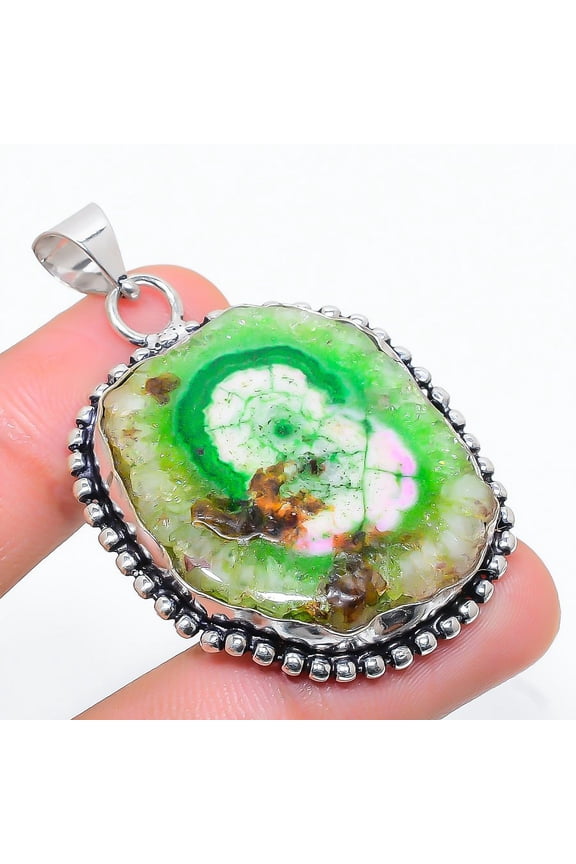 Natural Green Solar Quartz Gemstone 925 Sterling Silver Pendant 1.97"